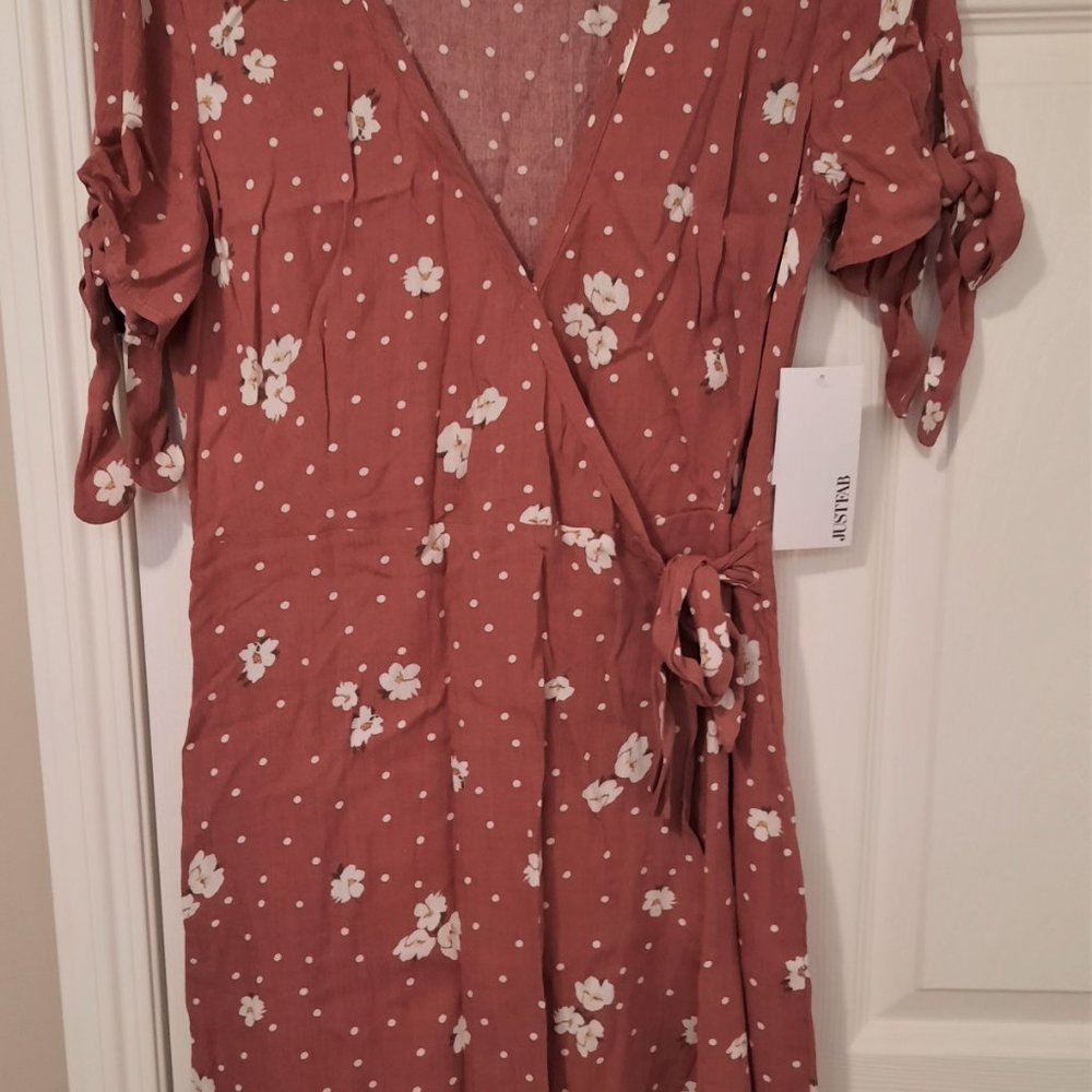 Peach floral print wrap dress